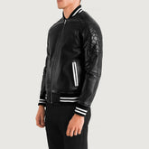 Elnus Black Leather Varsity Jacket